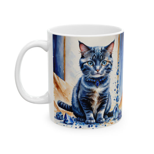 Blue Sapphire Cat Ceramic Mug 11oz