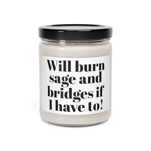 Will Burn Sage and Bridges | White Sage & Lavender Scented Soy Candle, 9oz