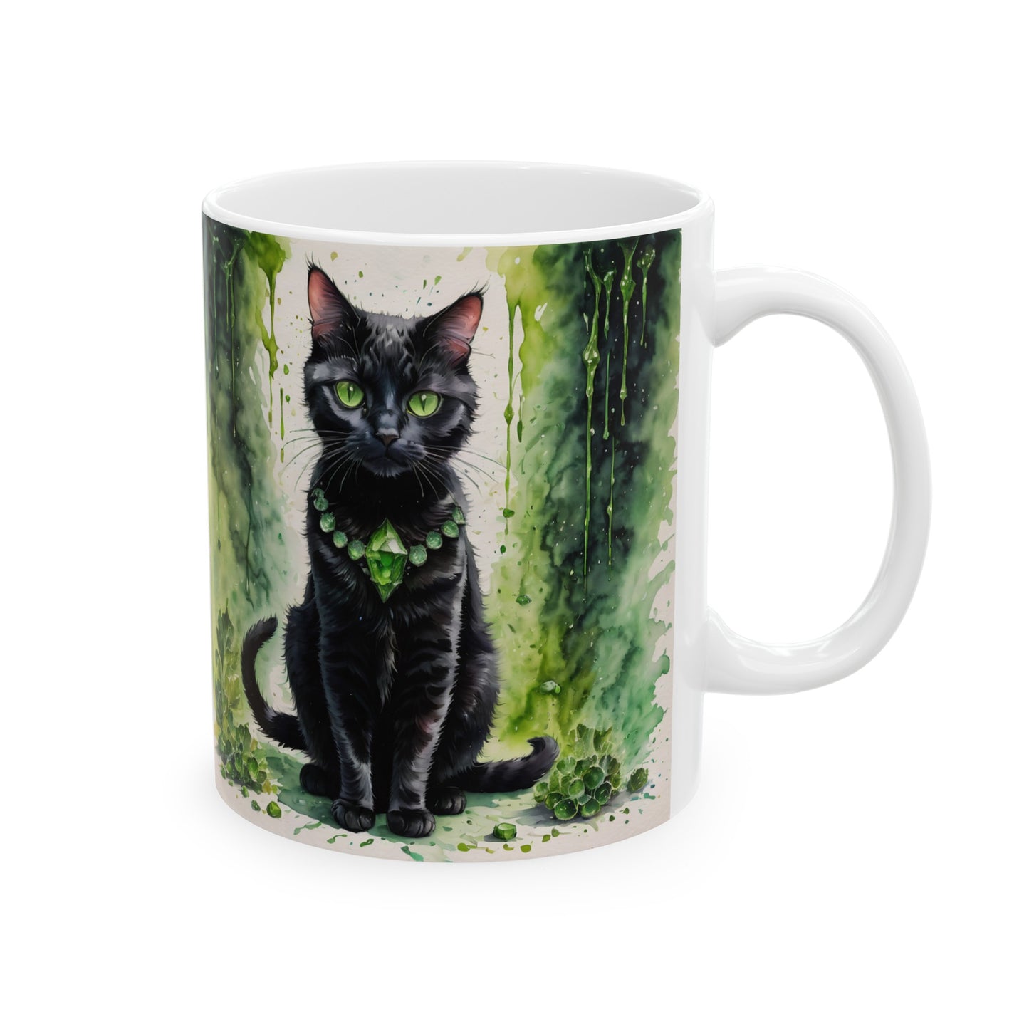 Moldavite Black Cat Print Ceramic Mug 11oz