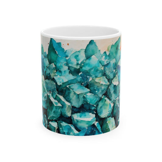 Turquoise Crystals Watercolor Print Ceramic Mug 11oz