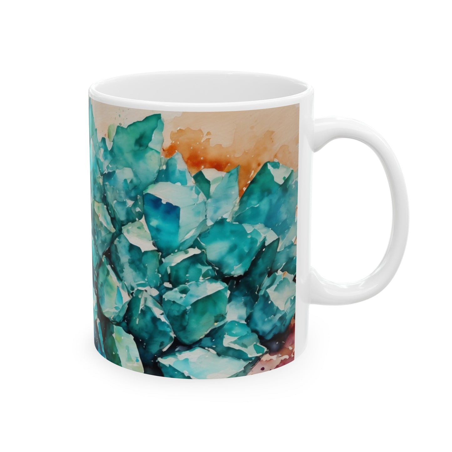 Turquoise Crystals Watercolor Print Ceramic Mug 11oz