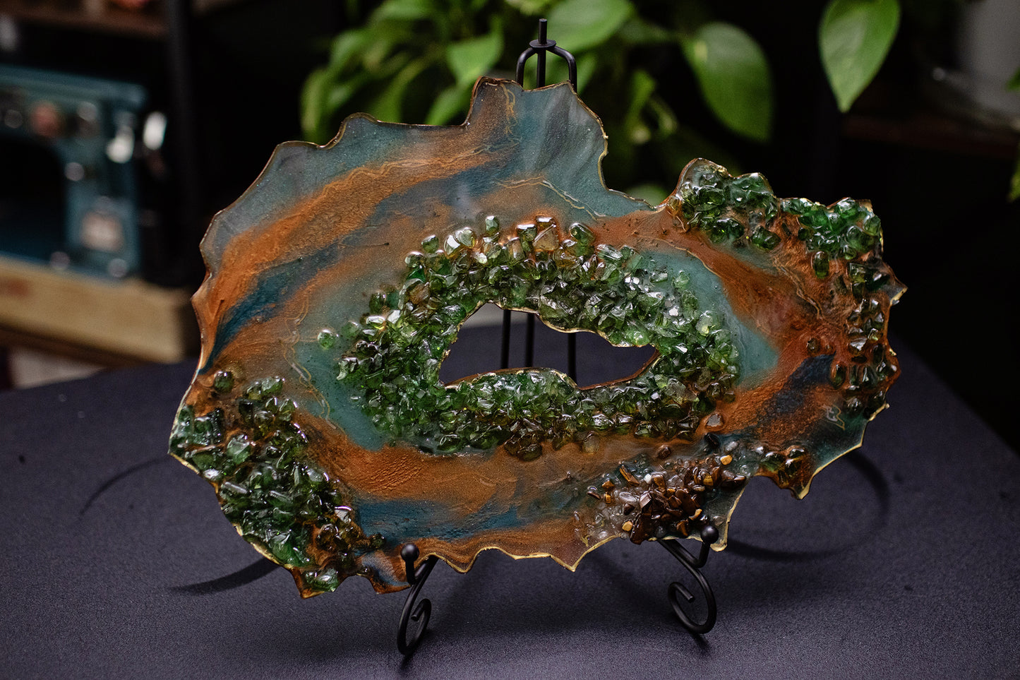 Green Aventurine & Tigers Eye Resin Geode Sculpture