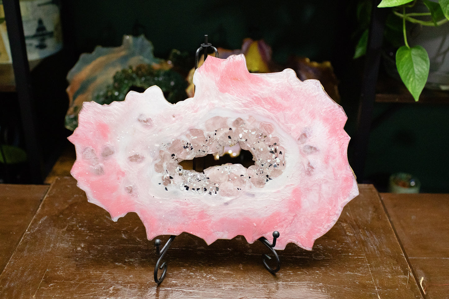 Rose Quartz Resin Crystal Geode Sculpture