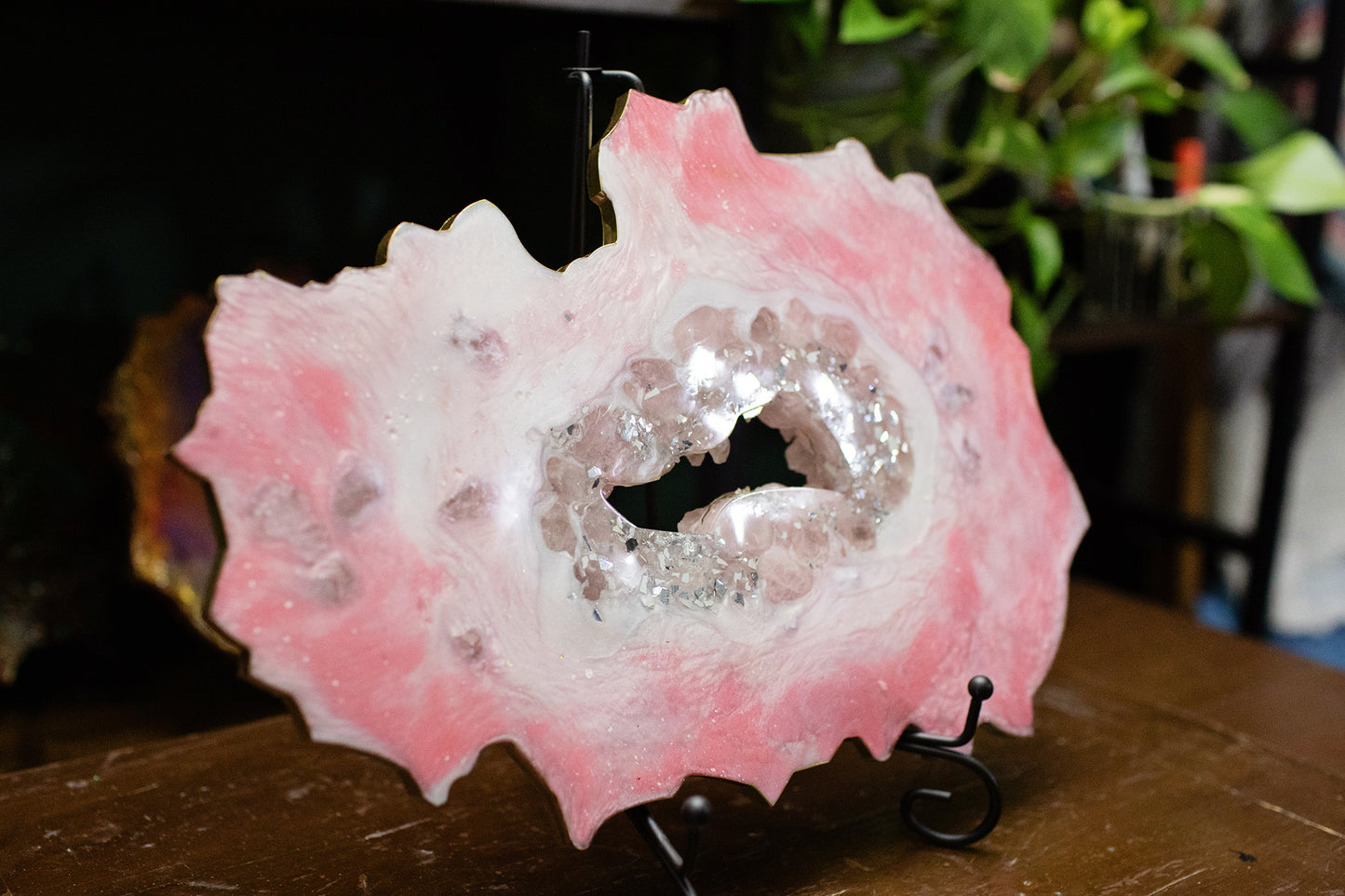 Rose Quartz Resin Crystal Geode Sculpture