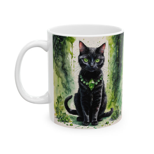 Moldavite Black Cat Print Ceramic Mug 11oz