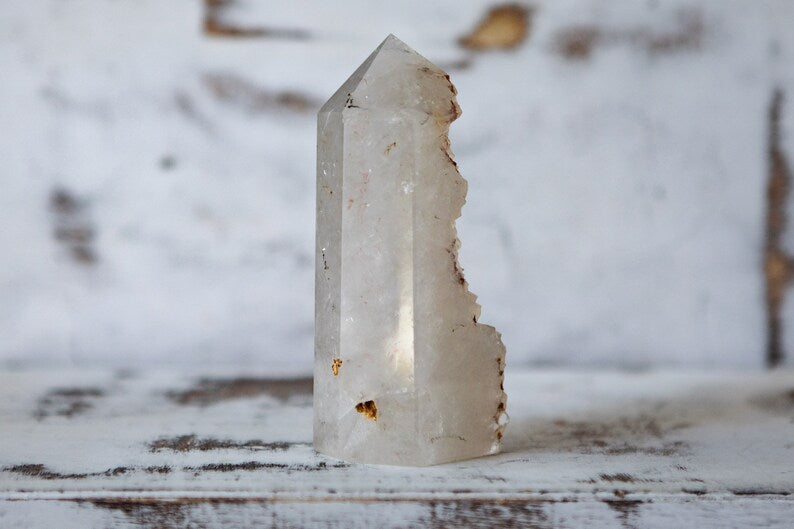 Clear Quartz Half Polished Geode Tower | Point with Inclusions