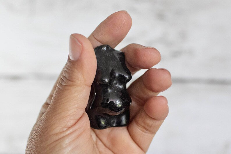 Black Obsidian Pregnant Mini Crystal Goddess Carving
