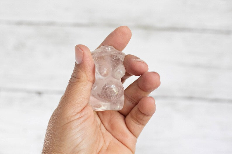 Clear Quartz Pregnant Mini Crystal Goddess Carving